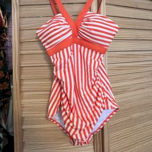 Gorgeous One Piece Swim Elegant but Fun bright orange Stripes!